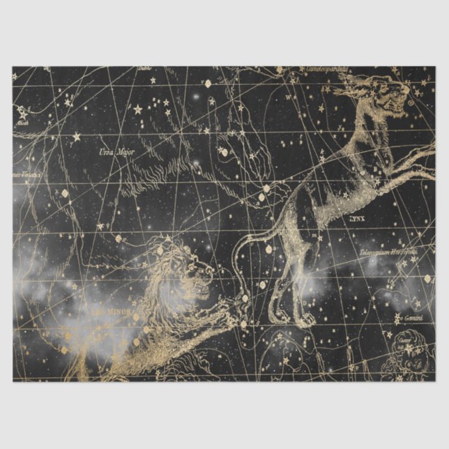 Gold and Black Galaxy Star Map Series Design 3 Tissue Paper (Front)