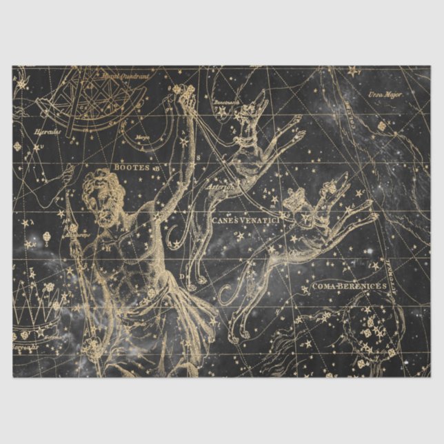 Gold and Black Galaxy Star Map Series Design 6 Tissue Paper (Front)