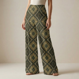 Gold and Black Geometric Ethnic Oriental Arabesque Fabric