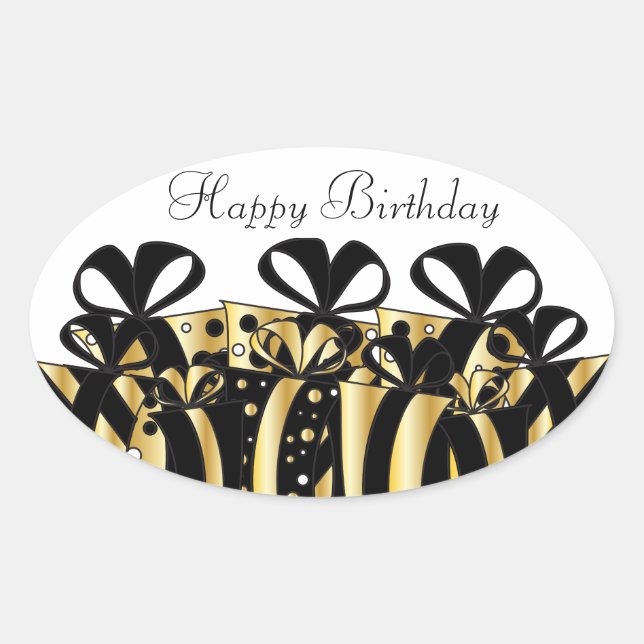 Gold and Black Gift Presents | Customise Oval Sticker (Front)