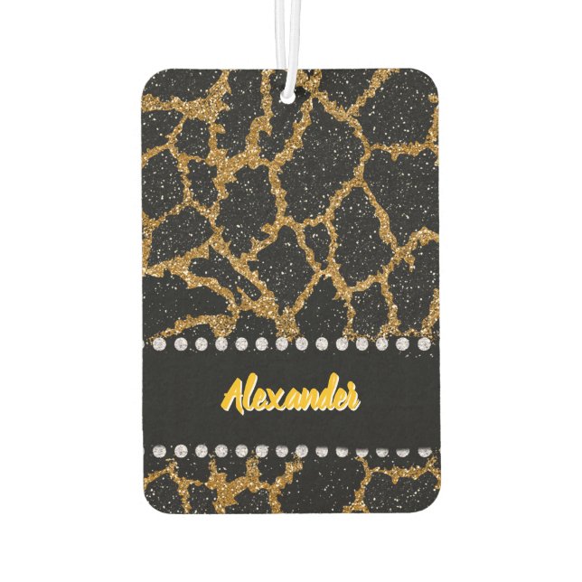 Gold and black giraffe print design car air freshener (Back)