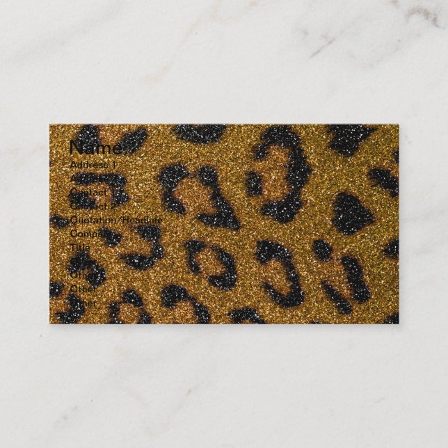 Gold and Black Girly Glitter Cheetah Print Business Card (Front)