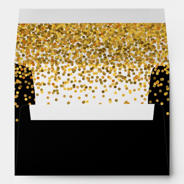 Gold and Black Glam Confetti Dots Envelopes (Back (Bottom))