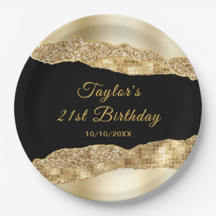 Gold and Black Glam Tears Birthday Party Paper Plate