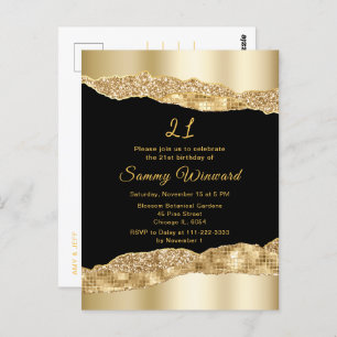Gold and Black Glam Tears Birthday Party Postcard