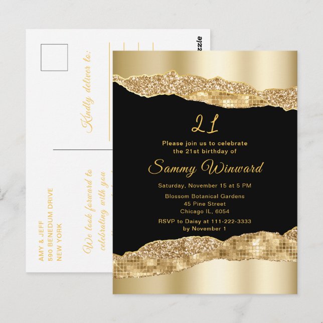 Gold and Black Glam Tears Birthday Party Postcard (Front/Back)