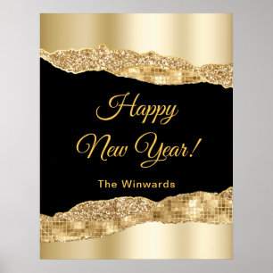 Gold and Black Glam Tears Happy New Year Poster
