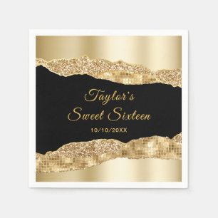 Gold and Black Glam Tears Sweet Sixteen Napkin