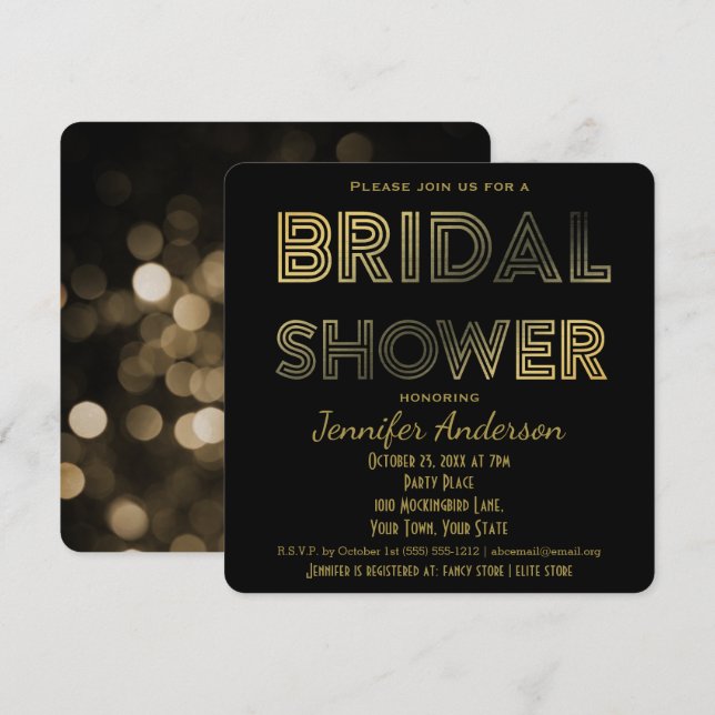 Gold and Black Glamour Hollywood Bridal Shower Invitation (Front/Back)