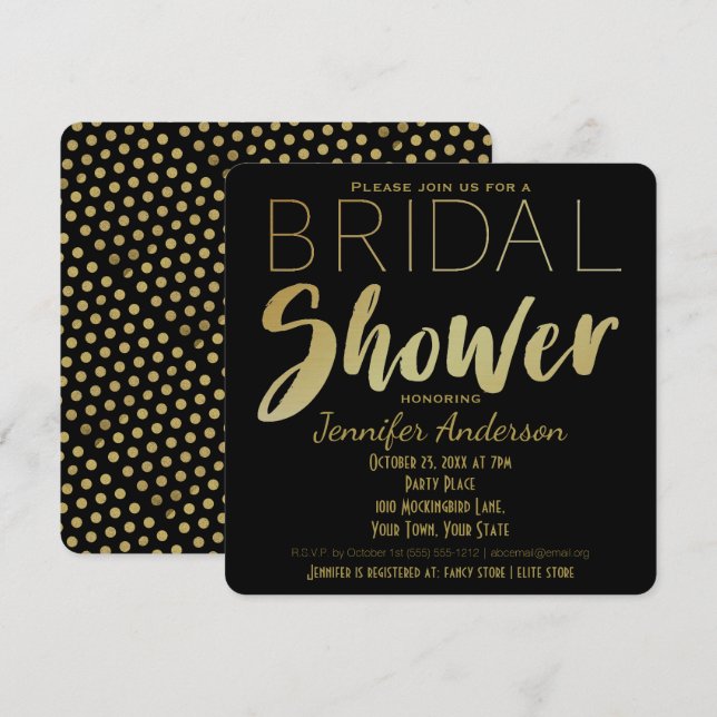 Gold and Black Glamour Theme Bridal Shower Invitation (Front/Back)