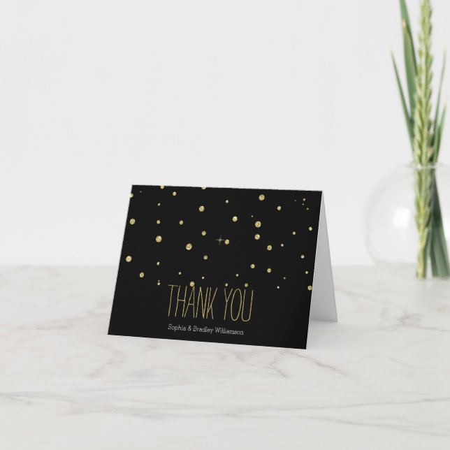 Gold and Black Glitter Confetti Dots Thank you Card (Front)