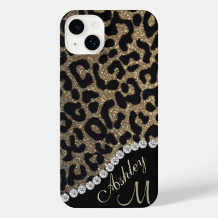 Gold and Black Glitter Leopard Personalised iPhone 14 Plus Case