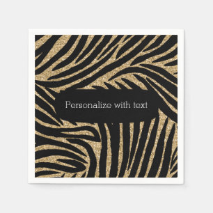 Gold and Black Glitter Zebra Print Napkin
