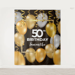 Gold and black gorgeous birthday backdrop tapestry