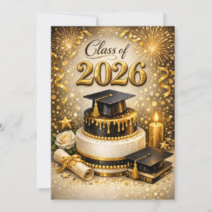 Gold and Black Graduation Cake Holiday Card