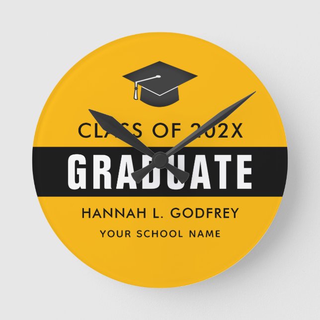 Gold and Black Graduation Congrats Custom Round Clock (Front)