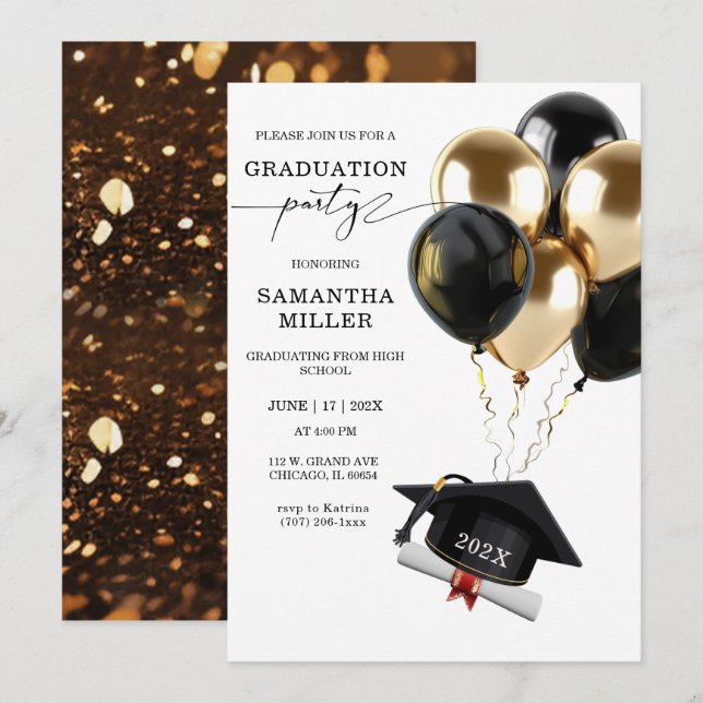 Gold and Black Graduation High School Invitation (Front/Back)