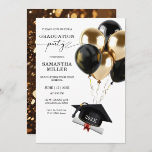 Gold and Black Graduation High School Invitation