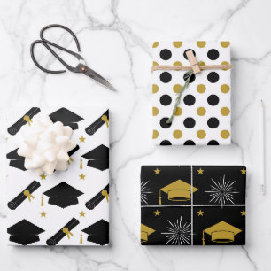 Gold And Black Graduation Wrapping Paper Sheet