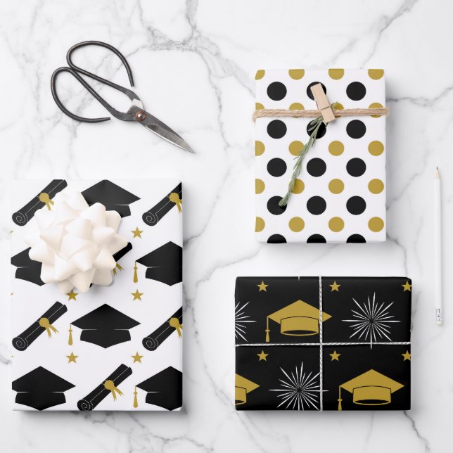 Gold And Black Graduation  Wrapping Paper Sheet (Front)