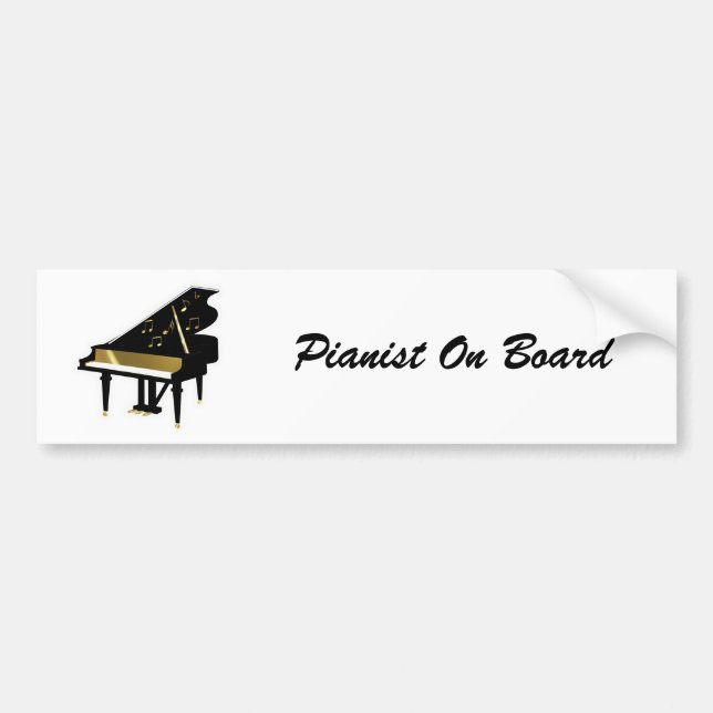 Gold and Black Grand Piano Music Notes Bumper Sticker (Front)