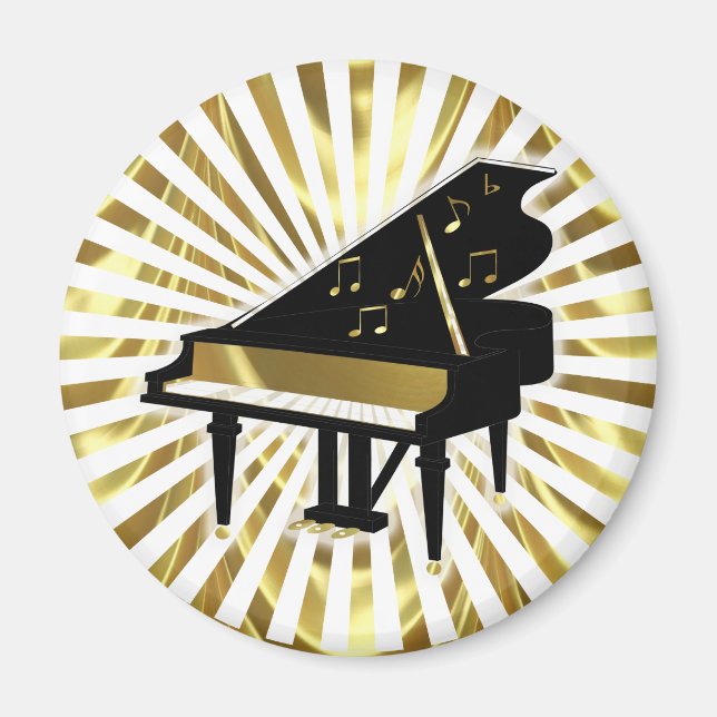 Gold and Black Grand Piano Music Notes Magnet (Front)