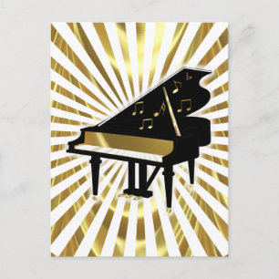Gold and Black Grand Piano Music Notes Postcard