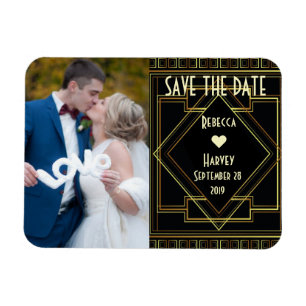gold and black great gatsby wedding save the date magnet