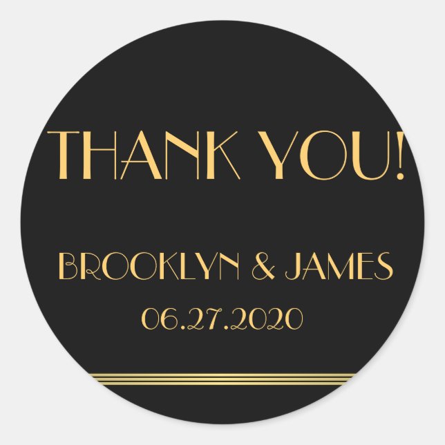 Gold And Black Great Gatsby Wedding Stickers (Front)