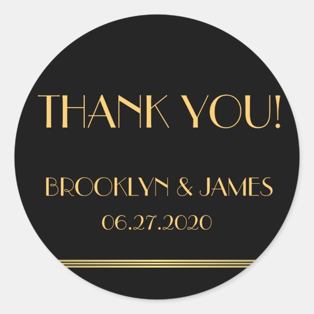 Gold And Black Great Gatsby Wedding Stickers (Front)