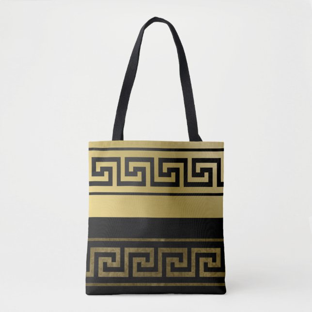 Gold and Black Greek Key Tote Bag (Front)