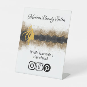 Gold and black Hairstylist Salon Pedestal Sign
