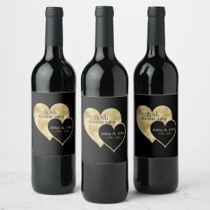 Gold And Black Hearts Wine Label