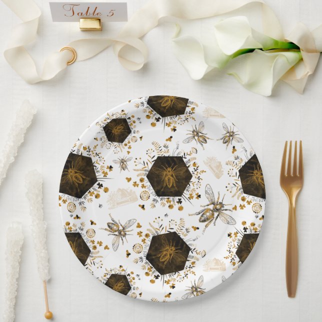Gold and Black Honey Bee  Paper Plate (Wedding)
