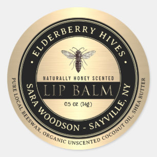 Gold and Black Honey Scented Lip Balm Queen Bee Classic Round Sticker