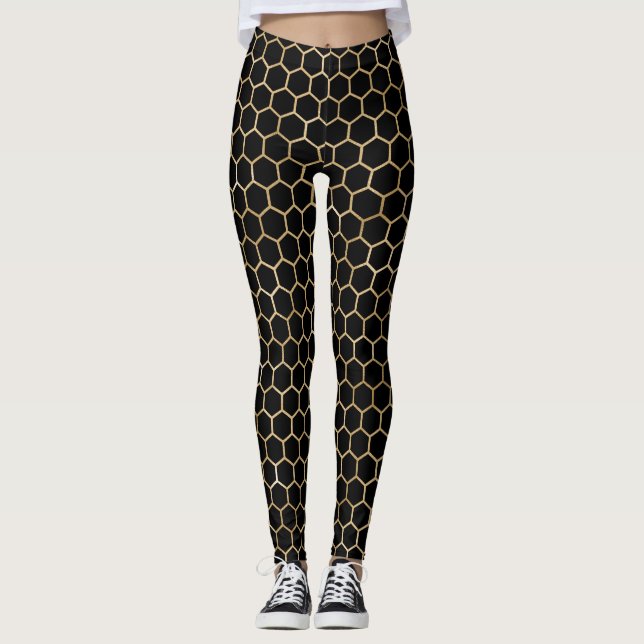 Gold and Black Honeycomb Leggings (Front)