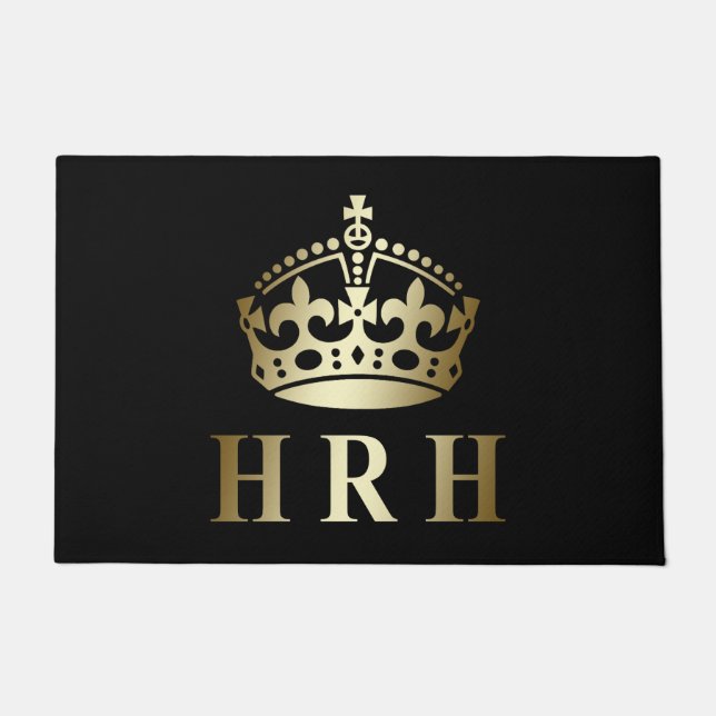 Gold And Black HRH Royal Crown Doormat (Front)