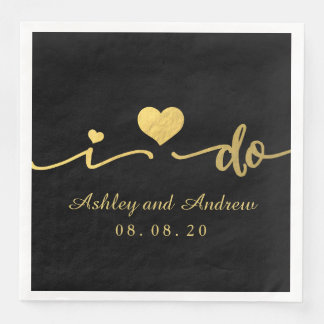 Gold and Black I Do | Wedding Napkin