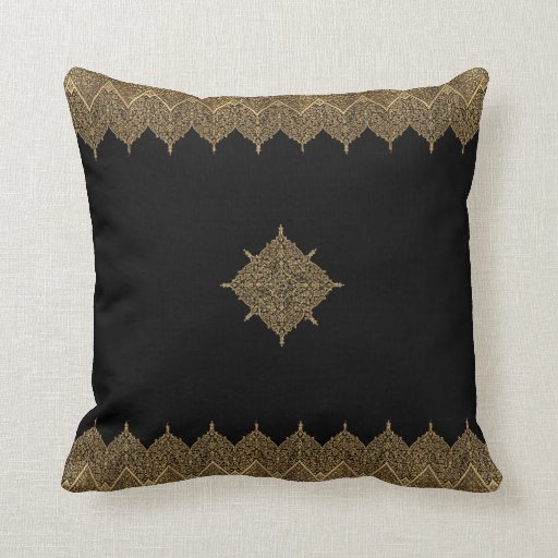 Image of Gold and Black Indian Motif Cushion