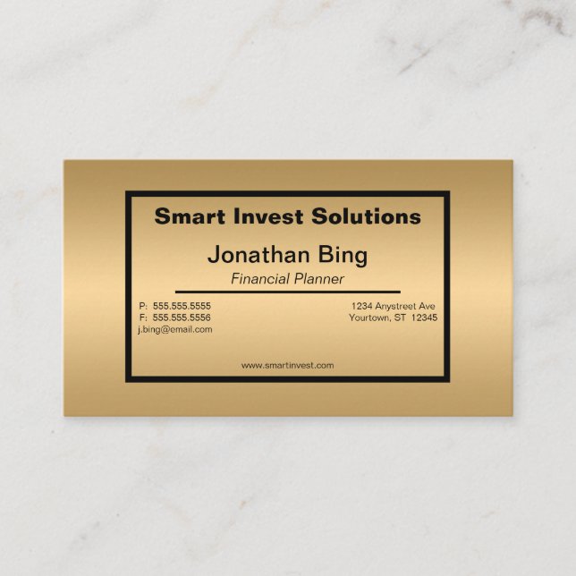 Gold and Black Investment Financial Planner Business Card (Front)