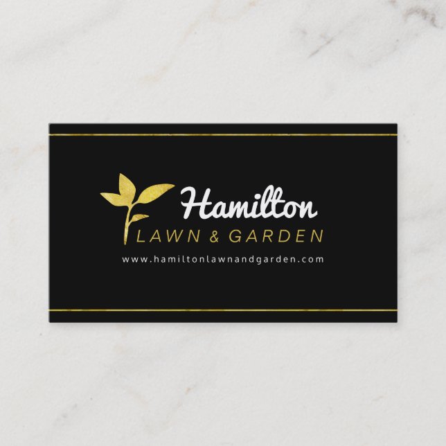 Gold and Black Landscaping Business Cards (Front)