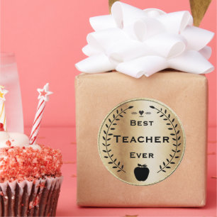 Gold and Black Laurel Wreath Best Teacher Award Classic Round Sticker