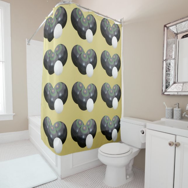 Gold And Black Lawn Bowls Pattern,    Shower Curtain (In Situ)