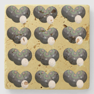 Gold And Black Lawn Bowls Pattern,   Stone Coaster