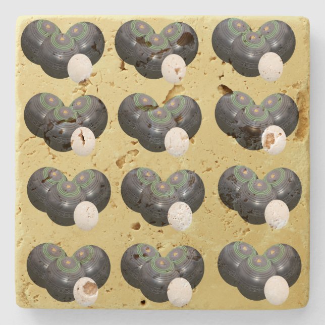 Gold And Black Lawn Bowls Pattern,   Stone Coaster (Front)