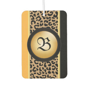 Gold and Black Leopard Animal Print   Monogram Car Air Freshener