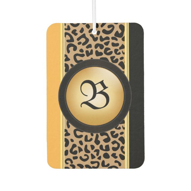 Gold and Black Leopard Animal Print | Monogram Car Air Freshener (Front)