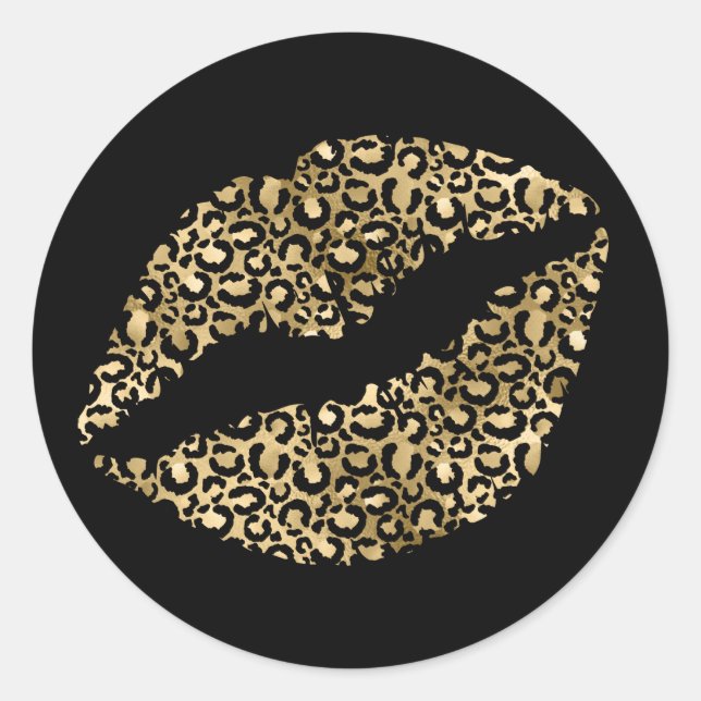 Gold and Black Leopard Spots Lipstick Classic Round Sticker (Front)