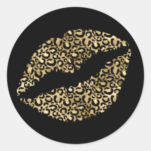 Gold and Black Leopard Spots Lipstick Classic Round Sticker