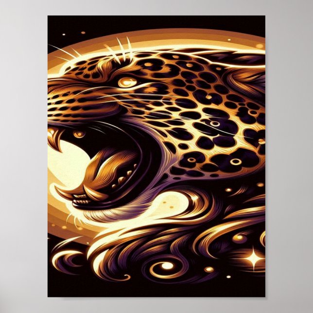 Gold and Black Leopard Wall or Door Poster (Front)